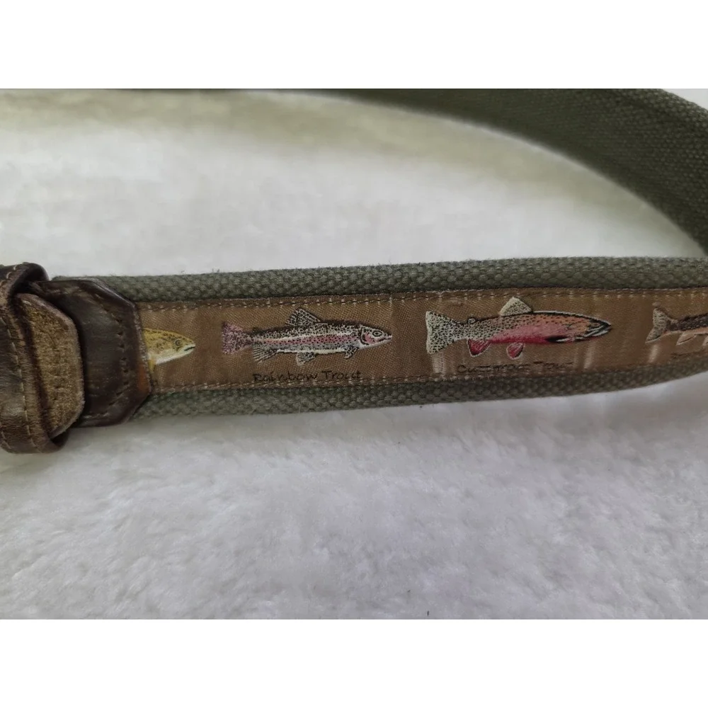 Bison Design Fly Fishing Belt USA Canvas Mens Size 34 trout‎  web leather Fish